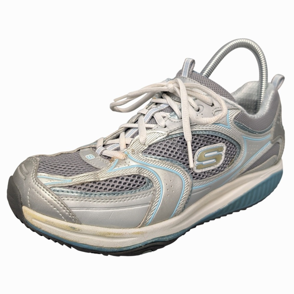 Skechers Shape-ups Women 9 Silver Blue Toning Rocker Bottom Sneakers 12320 SLBL